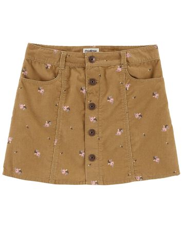 Kid Floral Print Button-Front Corduroy Skirt, 