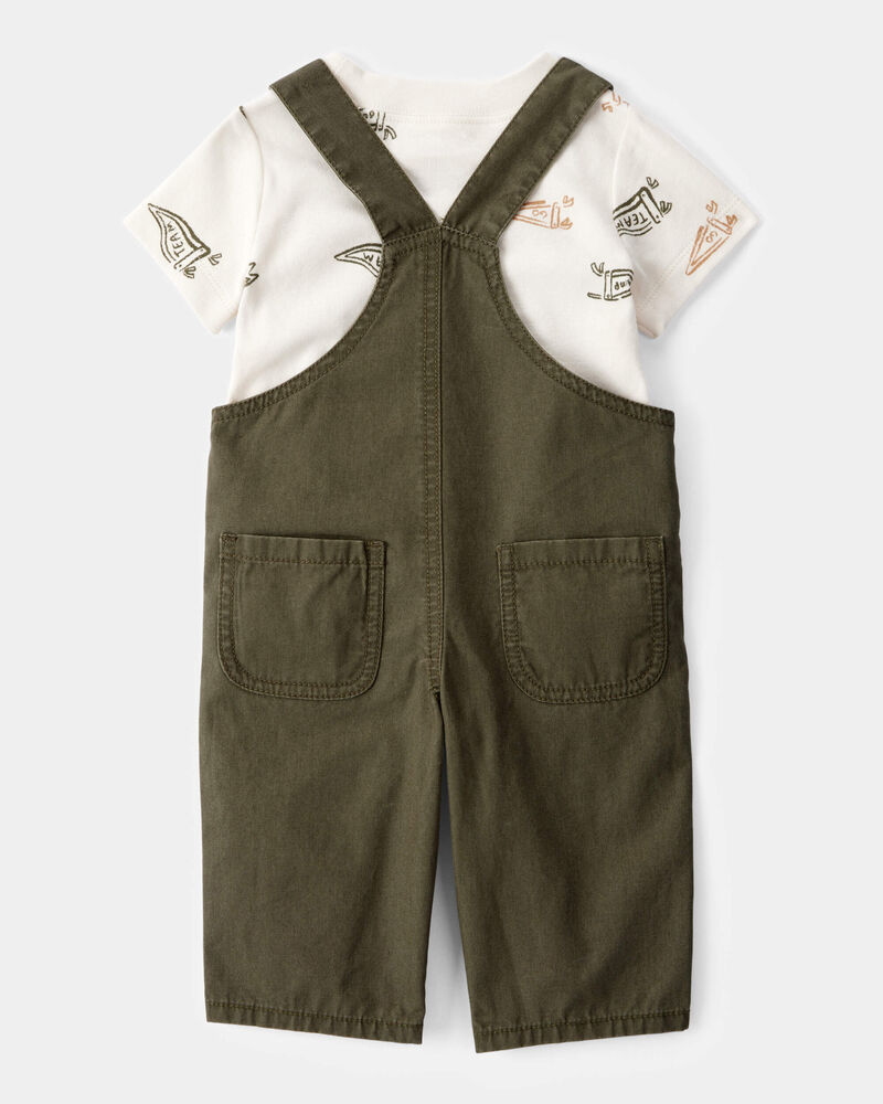 Baby 2-Piece Team Champ Tee & Overall Set - Ivory/Olive, image 2 of 6 slides