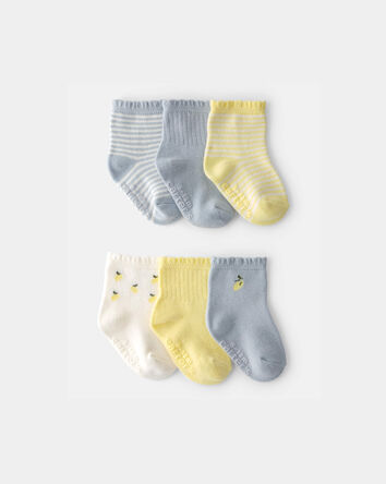 Baby Girl 6-Pack Lemon Striped Socks - Yellow/Grey, 