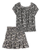 Kid 2-Piece Square Neck Floral Top & Drawstring Skirt Set, image 1 of 6 slides