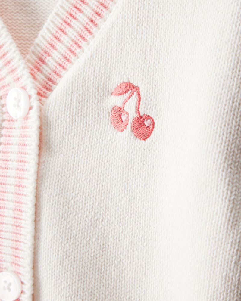 Toddler Girl Cherry Cotton Long-Sleeve Sweater - Ivory, image 2 of 4 slides