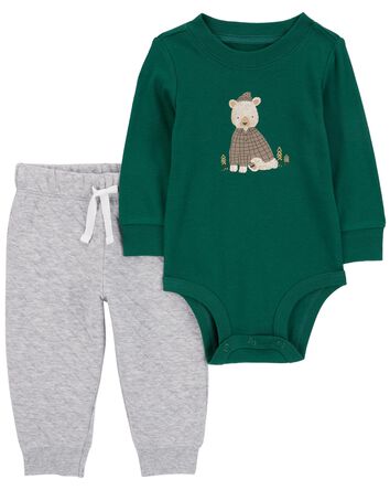 2-Piece Bear Hooded Bodysuit Pant Set, 