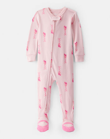 Toddler Girl Ballet 100% Cotton 2-Way Zip 1-Piece Pajamas, 