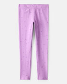 Girls Heart Print Cotton Pull-On Stretch Leggings - Purple, image 1 of 4 slides