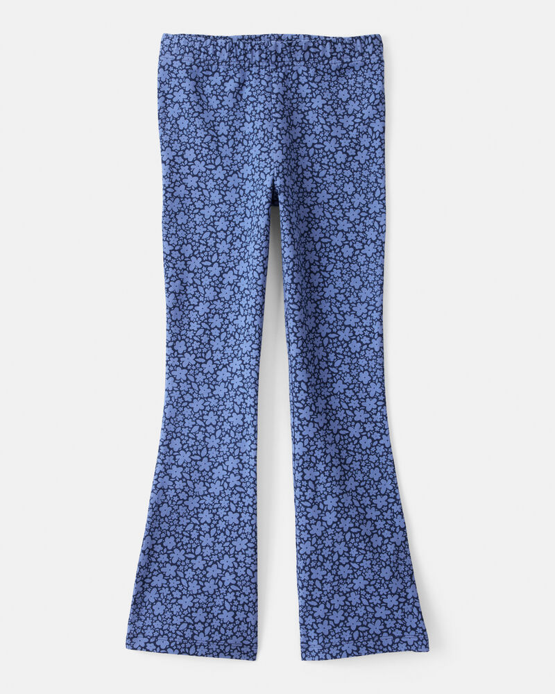 Girls Cotton Floral Stretch Flare Leggings - Purple, image 1 of 4 slides