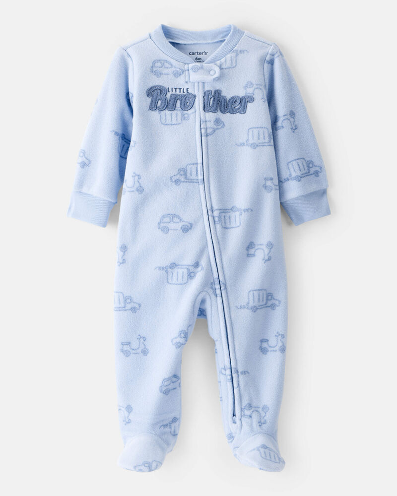 Baby Boy Firetruck Print Loose Fit Long-Sleeve Sleep & Play - Blue, image 1 of 4 slides