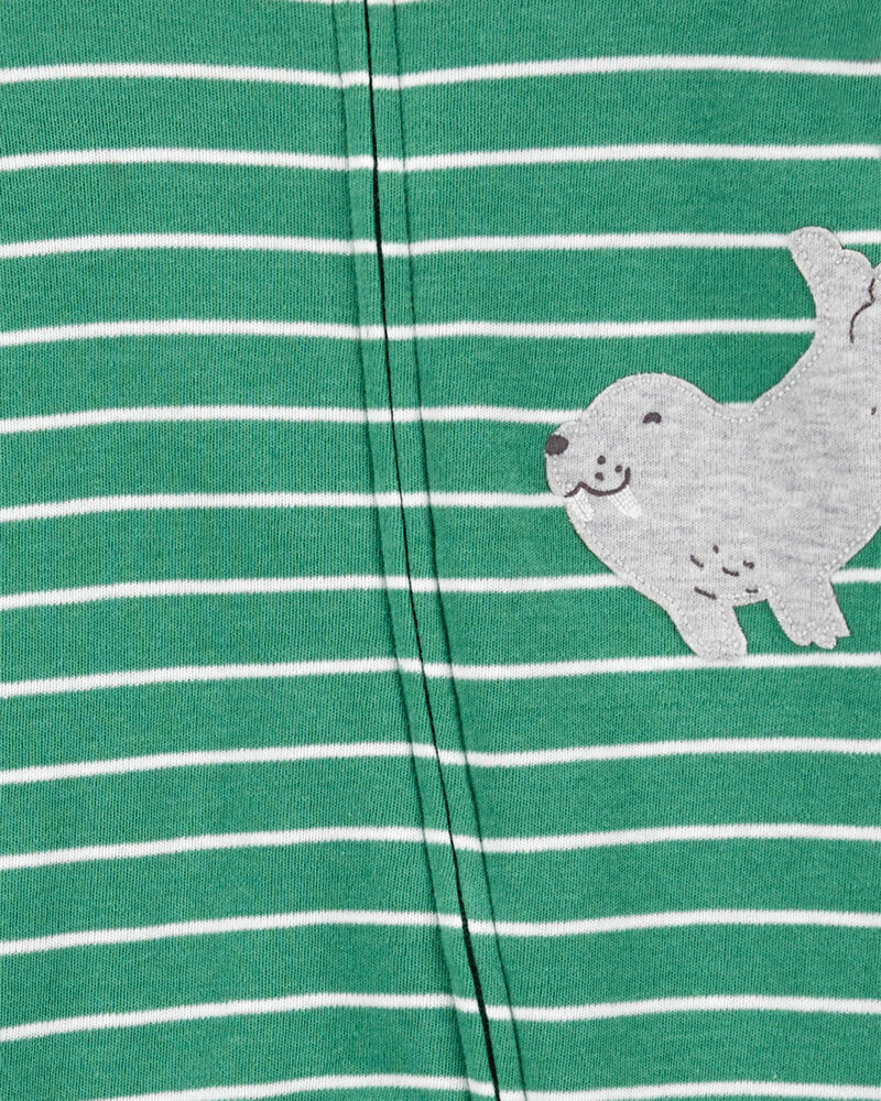 Baby Boy Striped Walrus 2-Way Zip Sleep & Play Pajamas, image 2 of 3 slides