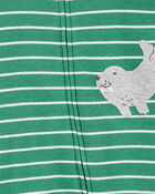 Baby Boy Striped Walrus 2-Way Zip Sleep & Play Pajamas, image 2 of 3 slides