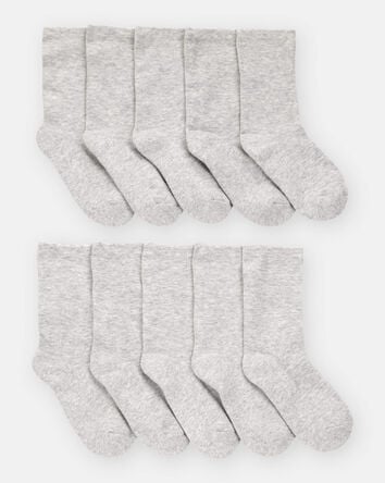 Kid 10-Pack Crew Socks - Grey, 