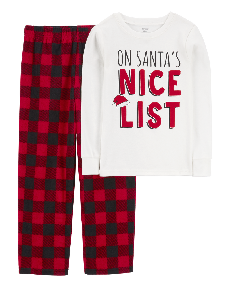 Kid 2-Piece Buffalo Check Fleece Pajamas, image 1 of 4 slides