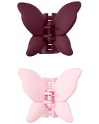 2-Pack Butterfly Hair Clips in Pink & Maroon, image 1 of 2 slides