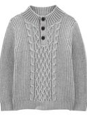 Gray Heather - Toddler Cable Knit Mock Neck Pullover Sweater