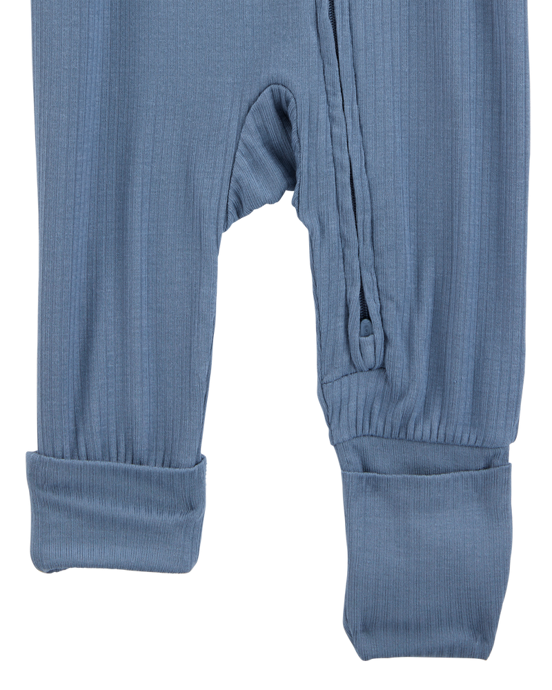 Baby Boy Solid 2-Way Zip PurelySoft Convertible Foot Sleep & Play Pajamas - Navy, image 3 of 7 slides