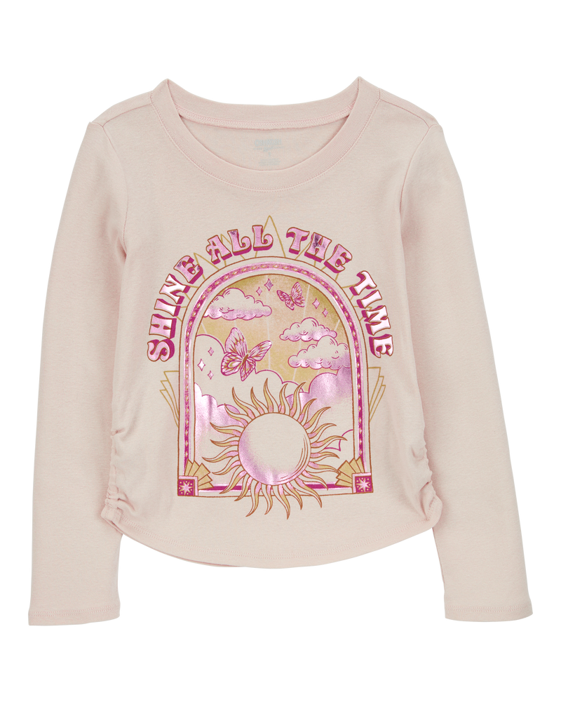 Kid Shine All The Time Foil Long-Sleeve Fashion Top - Tan, image 1 of 4 slides