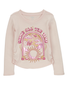 Kid Shine All The Time Foil Long-Sleeve Fashion Top - Tan, image 1 of 4 slides