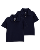 Toddler 2-Pack Pique Uniform Polo Shirts - Navy, image 1 of 3 slides