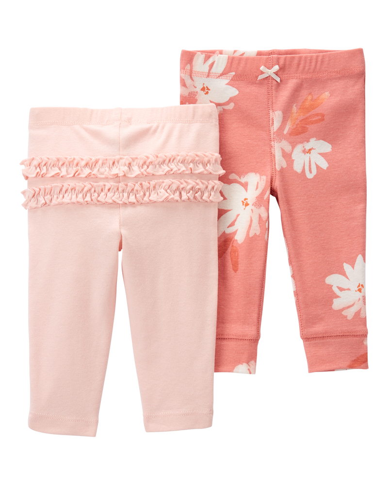 Baby 2-Pack Pull-On Pants - Pink/Floral, image 1 of 9 slides