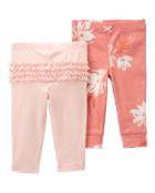 Baby 2-Pack Pull-On Pants - Pink/Floral, image 1 of 9 slides