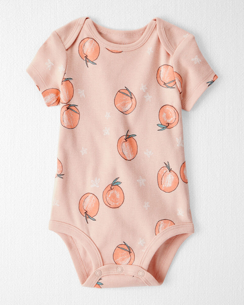 Baby Organic Cotton Bodysuit in Peach Print, image 1 of 5 slides