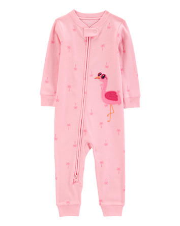 Baby Flamingo Print Snug Fit Cotton Footless 1-Piece Pajamas - Pink, 