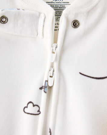 Toddler Boy Helicopter Print Loose Fit Long-Sleeve 2-Way Zip 1-Piece Pajamas - White, 