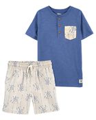 Kid 2-Piece Henley Pocket Tee & Chambray Drawstring Shorts Set
, image 1 of 4 slides