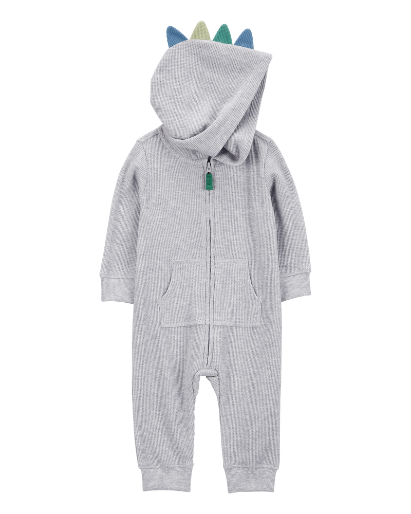 Baby Dinosaur Cotton Blend Long-Sleeve Jumpsuit - Grey, image 1 of 3 slides