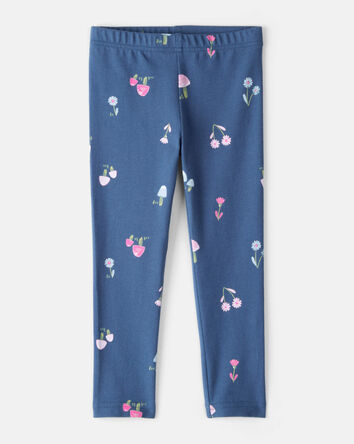 Toddler Girl Floral Cotton Pull-On Stretch Leggings - Blue, 