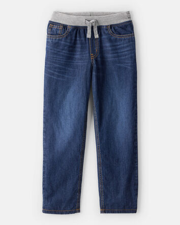 Boys Denim Pull-On Straight Jeans - Dark Wash, 
