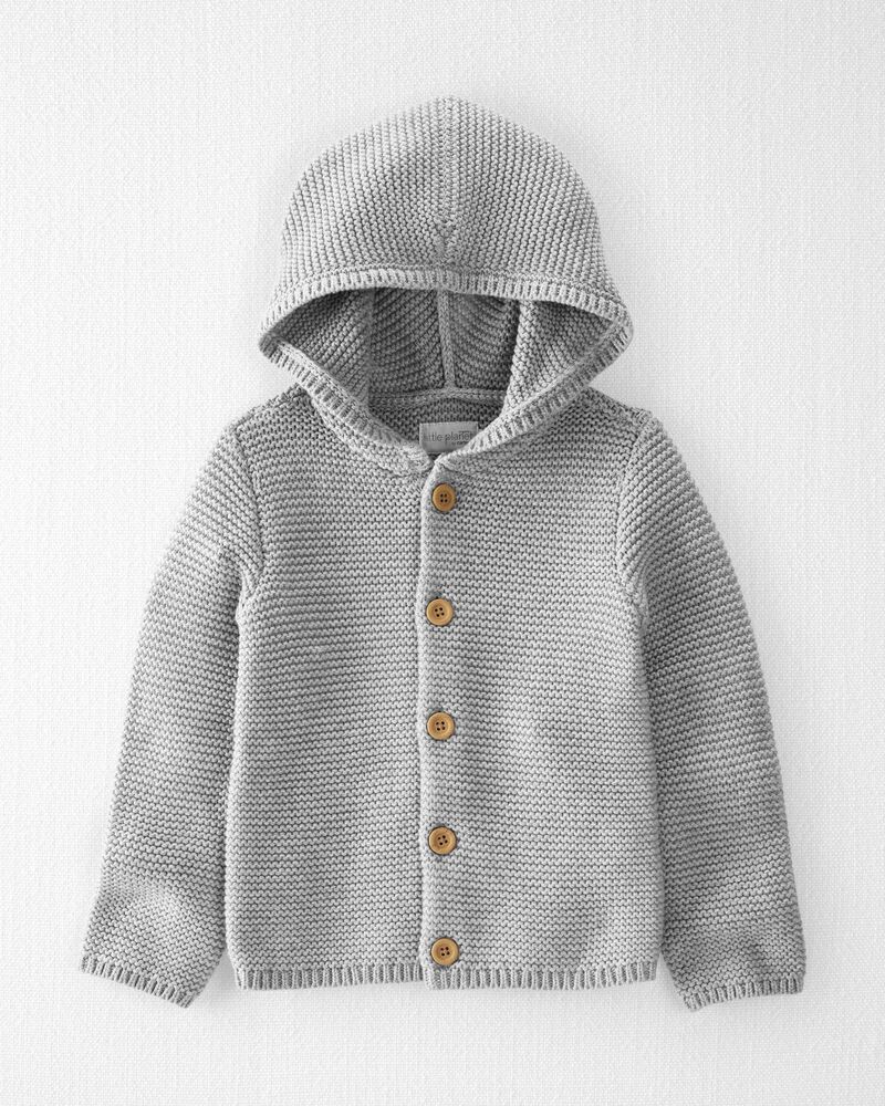 Toddler Organic Signature Stitch Cardigan in Grey, image 1 of 4 slides