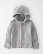 Toddler Organic Signature Stitch Cardigan in Grey, image 1 of 4 slides