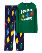 Kid 2-Piece Christmas Lights Cotton & Velboa Pajamas, image 1 of 3 slides