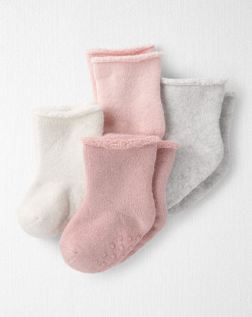 Baby Girl 4-Pack Slip Resistant Socks Made with Organic Cotton, 