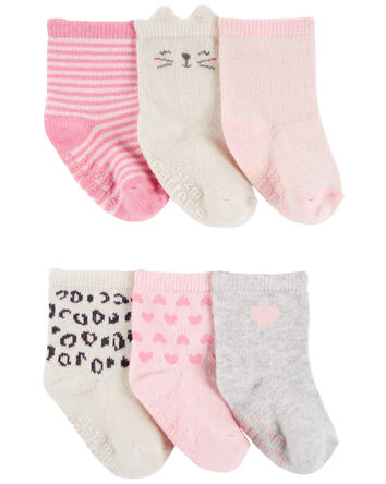 Baby 6-Pack Kitty Heart Booties, 