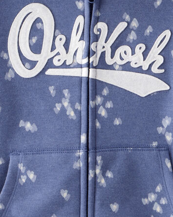 Girls Heart Print DayDream Fleece Jacket - Navy, 