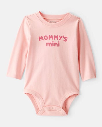 Baby Girl Cotton Long-Sleeve Graphic Bodysuit - Pink, 