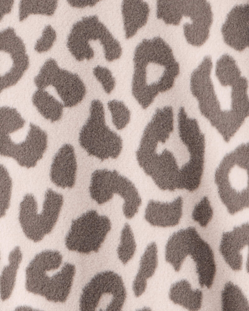 Girls Leopard Print Fleece Long-Sleeve Loose Fit 1-Piece Pajamas -Brown, image 2 of 3 slides