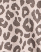 Girls Leopard Print Fleece Long-Sleeve Loose Fit 1-Piece Pajamas -Brown, image 2 of 3 slides