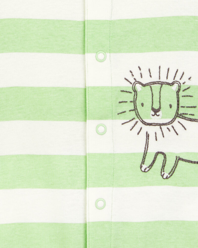 Baby Boy Lion Striped Short-Sleeve Romper -Green, image 2 of 3 slides