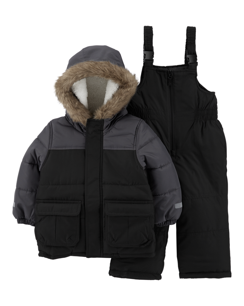 Toddler 2-Piece Faux Fur Hooded Snowsuit Set, image 1 of 4 slides