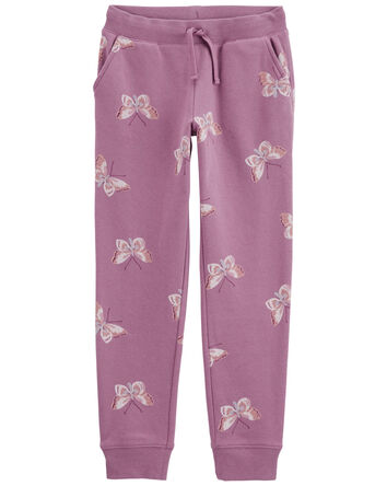 Kid Butterfly Print Fleece Joggers, 