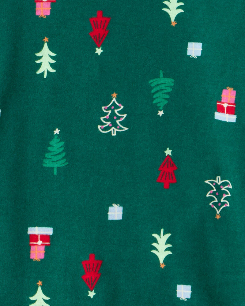 Kid Christmas Tree Print 100% Cotton Long-Sleeve Snug Fit 2-Piece Pajamas - Green, image 2 of 3 slides