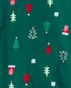 Kid Christmas Tree Print 100% Cotton Long-Sleeve Snug Fit 2-Piece Pajamas - Green, image 2 of 3 slides