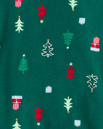 Kid Christmas Tree Print 100% Cotton Long-Sleeve Snug Fit 2-Piece Pajamas - Green, 