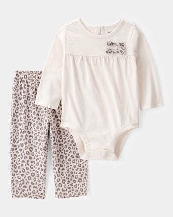 Baby 2-Piece Long-Sleeve Bodysuit & Pull-On Leopard Pants, 