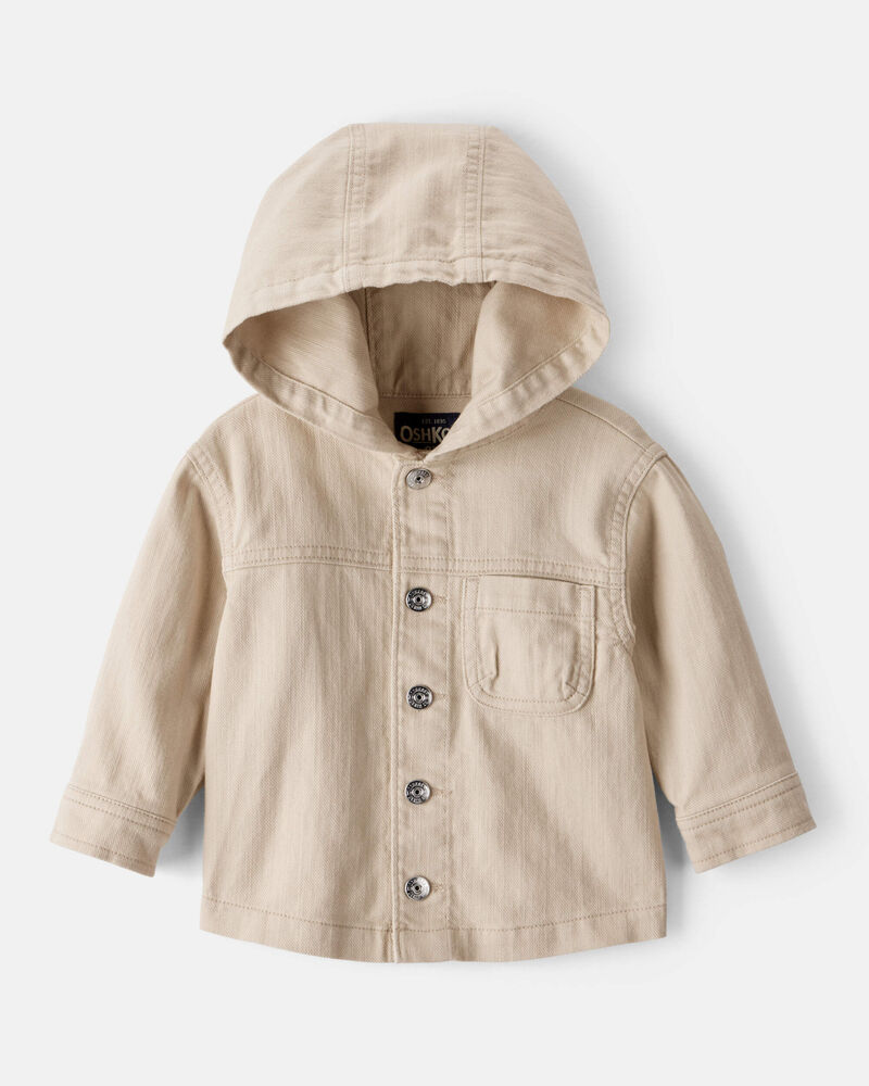 Baby Boy Hooded Denim Jacket - Khaki, image 1 of 3 slides