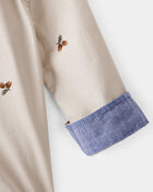 Baby Poplin Acorn Print Long-Sleeve Bodysuit - Khaki, image 2 of 4 slides