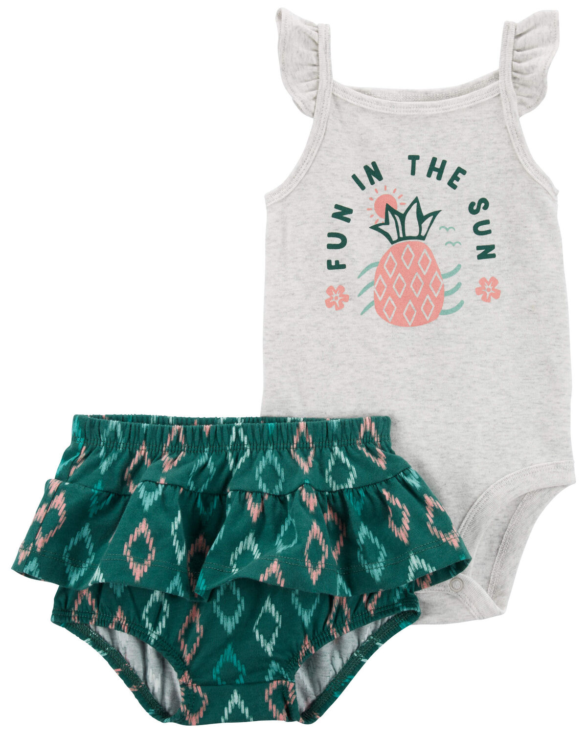 Grey/Green Baby 2Piece Pineapple Bodysuit & Diaper Cover Set