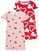 Pink/Red - 2-Pack Heart Nightgowns