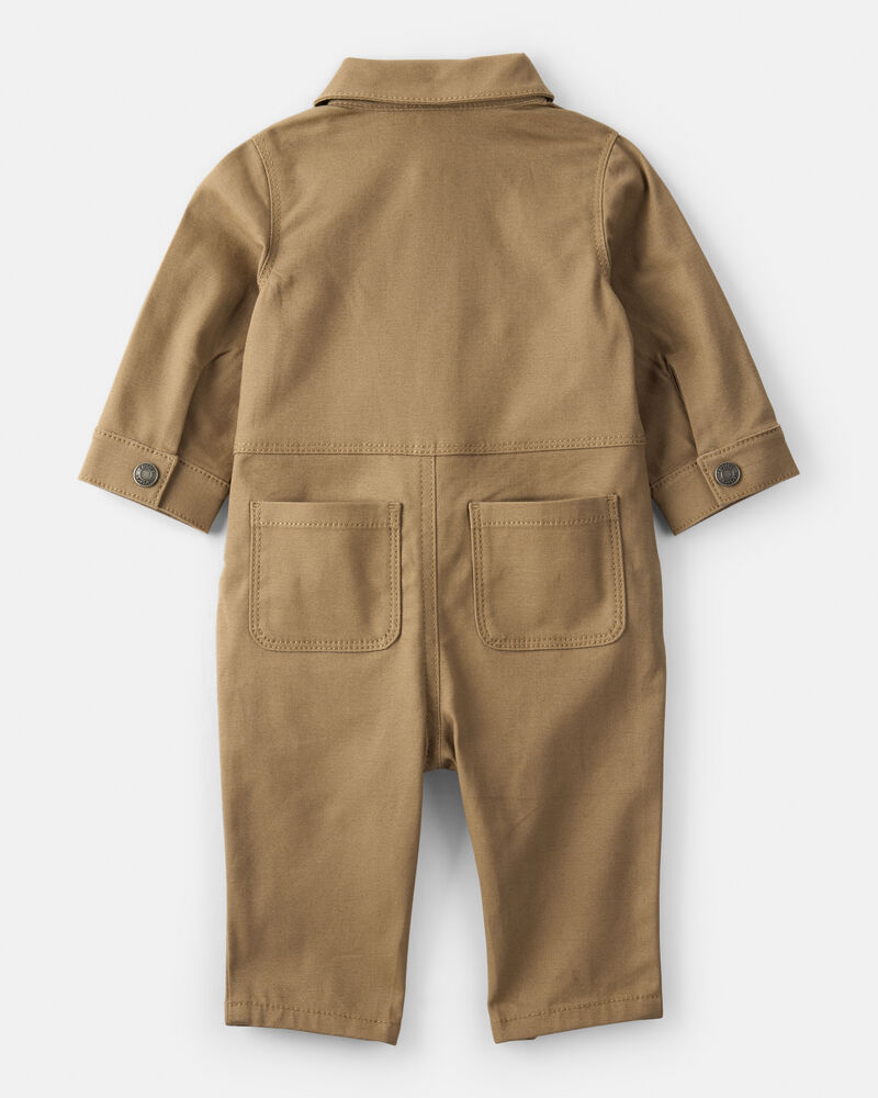 Baby Boy Canvas Long-Sleeve Jumpsuit - Brown, image 2 of 5 slides